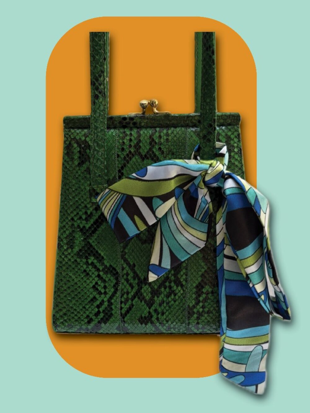 Vintage Carlos Falchi Green Snakeskin Shoulder Bag